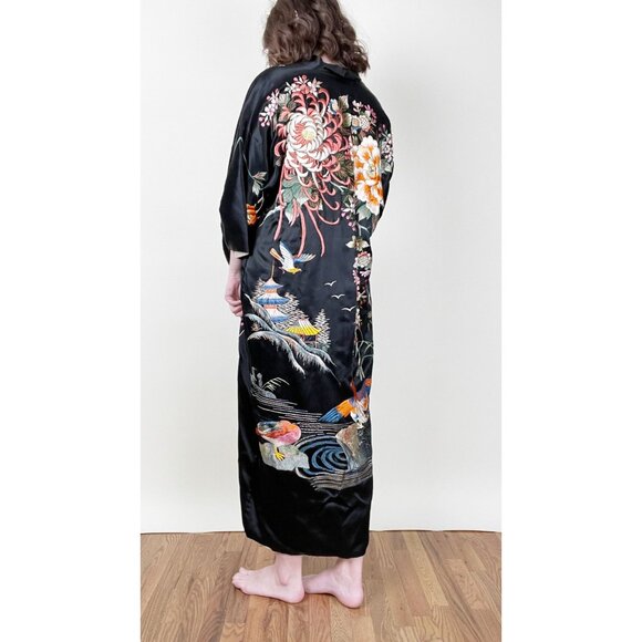 Antique Vintage Silk Kimono Robe Duster Cardigan House Coat Handmade Embroidered - Picture 4 of 13